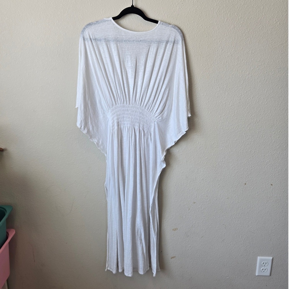 Linen Kaftan Maxi Dress Smocked Waist Max Womens L Resortwear, Beach Ethereal - Picture 5 of 5